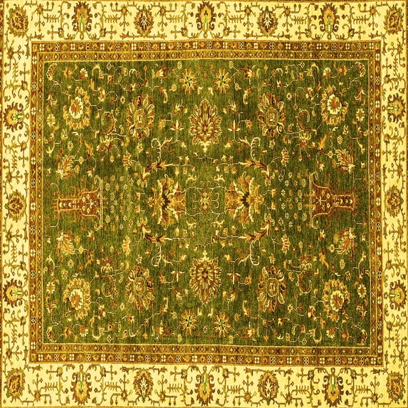 Ahgly Company Machine Washable Indoor Square Abstract Yellow Modern Area Rugs, 4' Square
