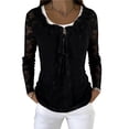 thumbnail image 2 of Bixock Summer Women's Tops,Long Sleeve Shirts for Women,Blouse for Women Solid Color Crew Neck Long Sleeve Back Lace Pullover Tops, 2 of 5