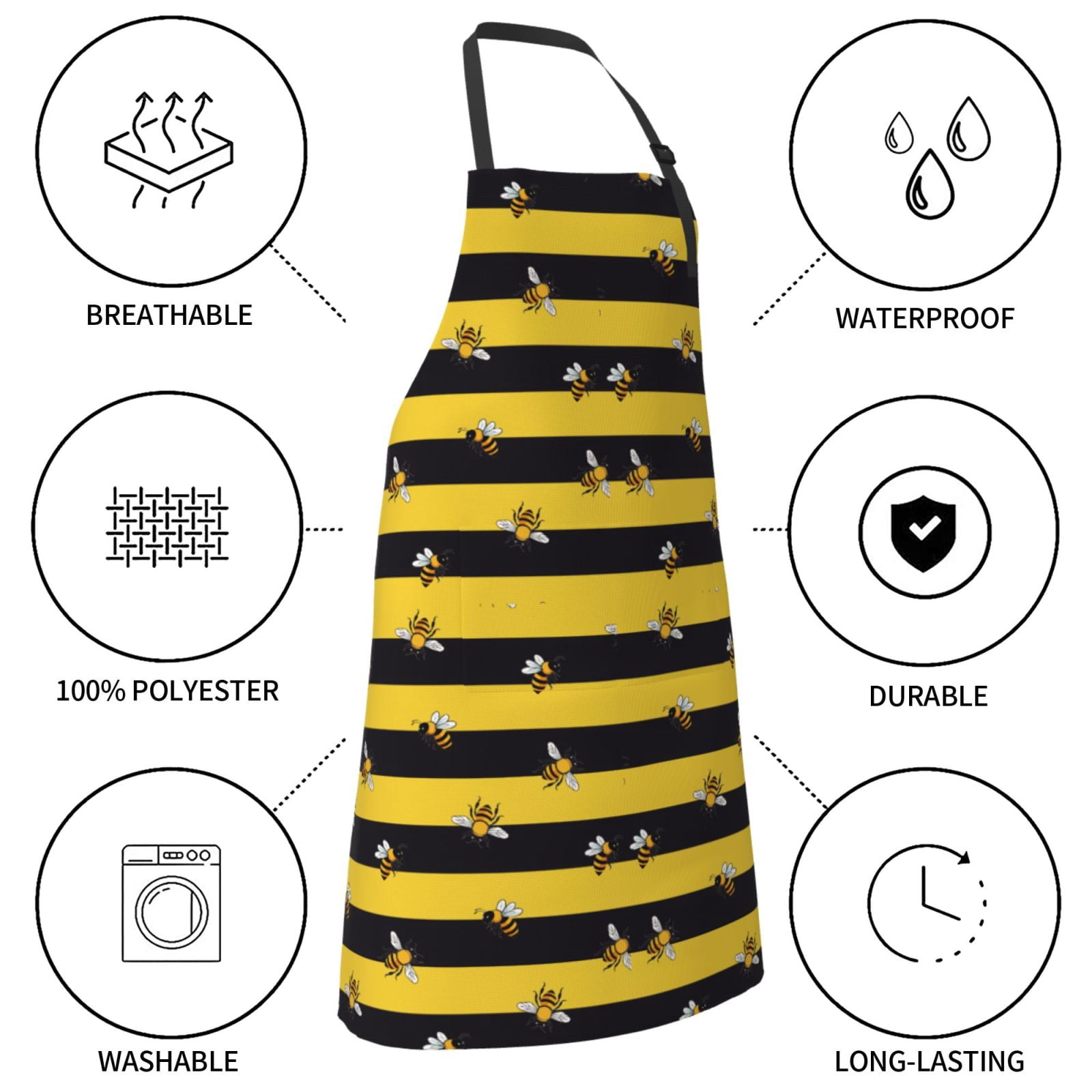 Kdxio Striped With Bees Apron with Pockets Adjustable Kitchen Aprons for Men Women Waterproof Aprons for Cooking,Drawing,Crafting, Baking Household Cleaning