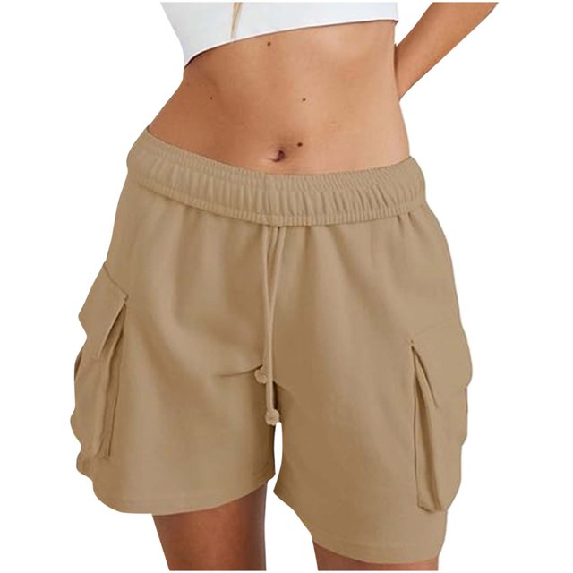 Summer Clearance 2025! Womens Plus Size Pants,Women's Fashion Solid Color Elastic Waist Drawstring Pocket Shorts