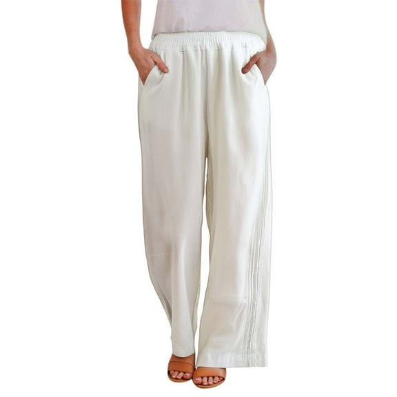 Dpytoraw High Waist Women’s Loose Fit Linen Wide Leg Pants Summer Lightweight Straight Casual Trousers Moisture Wicking Casual Pants Women Beige L