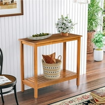 Easy4Home 42"Dx18"Wx37"H Acacia Wood Patio Console Table Indoor&Outdoor Storage Shelves, Light Brown