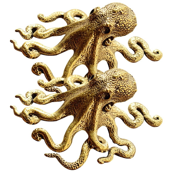2pcs Octopus Tea Pet Brass Desk Ornament Antique Chinese Statue Table Artware Decor