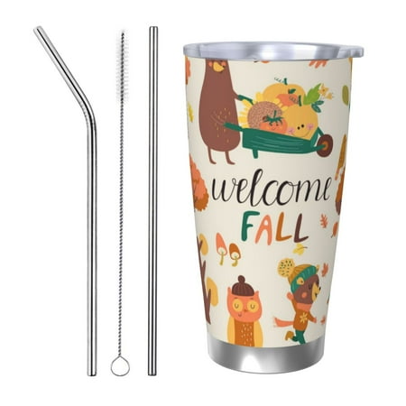 

Salouo Autumn In The Forest Print 20oz Tumbler with Lid Stainless Steel Vacuum Insulated Tumbler Durable Insulated Coffee Mug Thermal Cup with Splash Proof Sliding Lid-Straw Three-piece Set