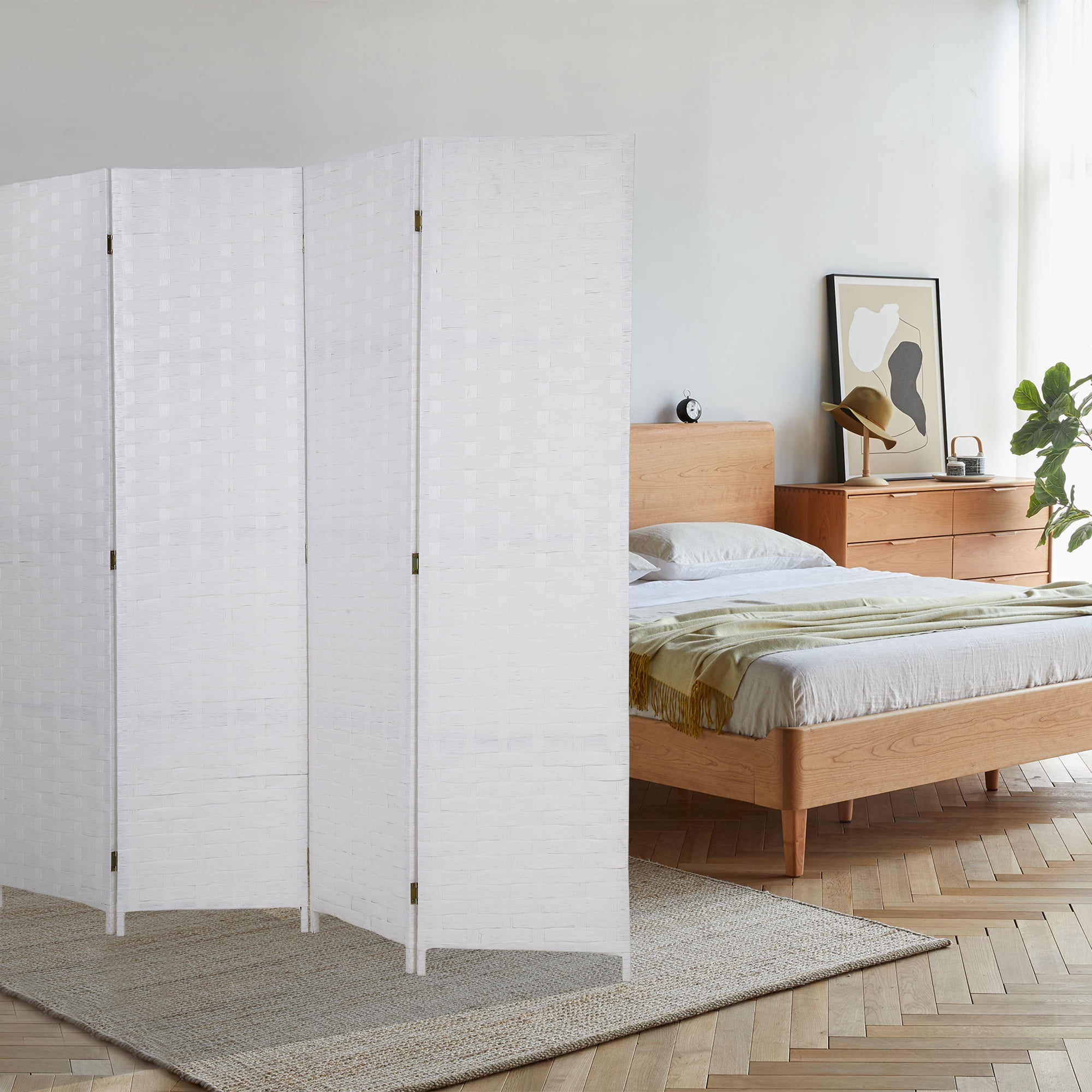 CL.HPAHKL Folding Screen Room Divider, Portable Partition Wall Divider with 4 Panels, 6 ft Indoor Privacy Screen with Two-Way Hinges Room Screen Divider Freestanding for Home Office Bedroom, White
