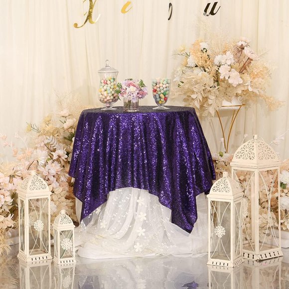 GFDYREE Sequin Tablecloth, Sequin Table Overlay Square, 50"x50", Purple