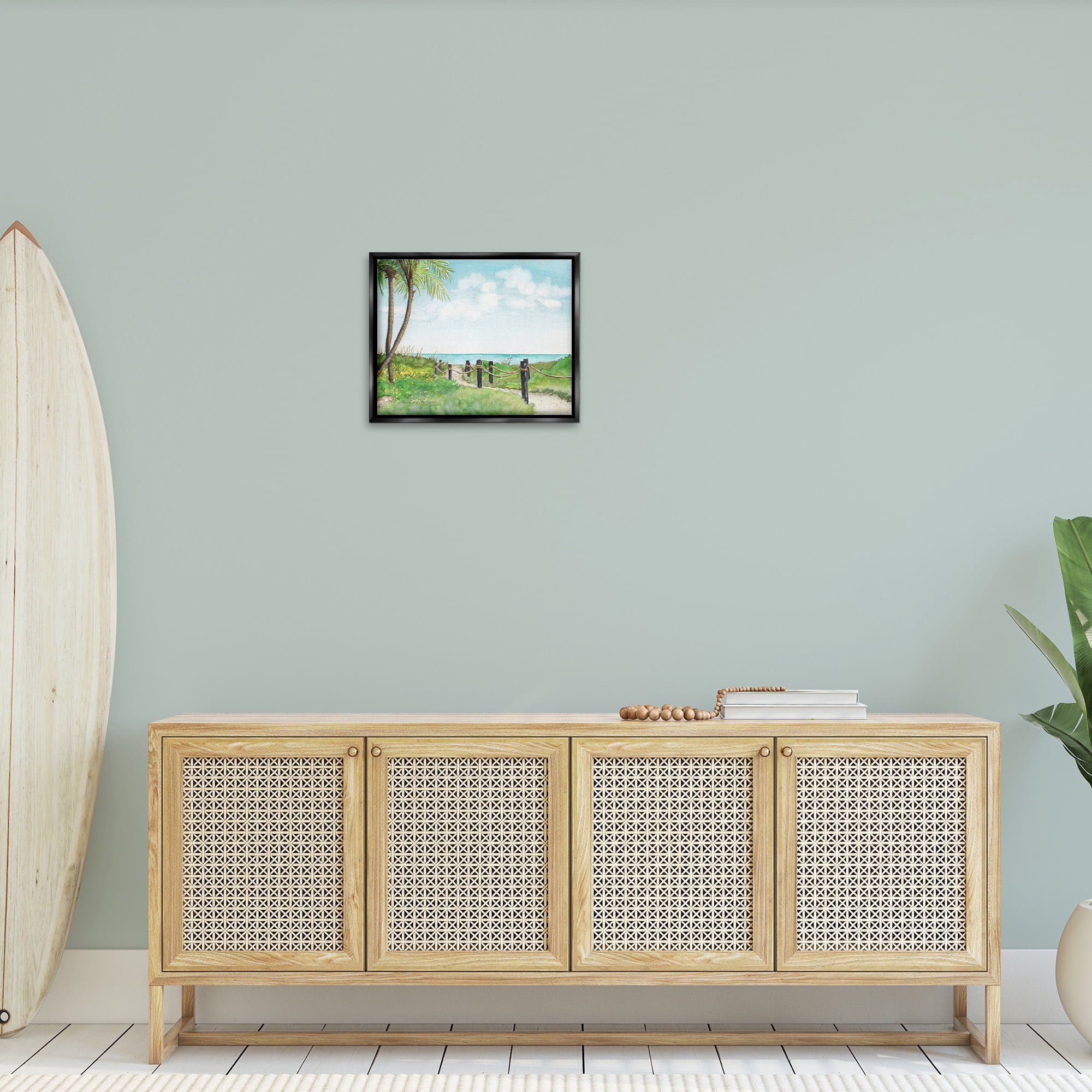 Stupell Industries Tropical Summer Path Landscape Painting Black Floater Framed Canvas Art Print Wall Art, 21 x 17