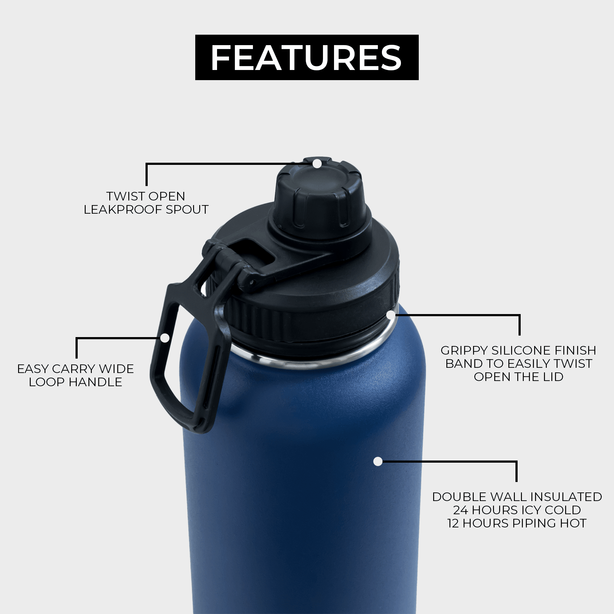 Best Insulated Water Bottle  Insulated Water Bottle With Straw (32 Oz, Ink  Black) – H2OBotté