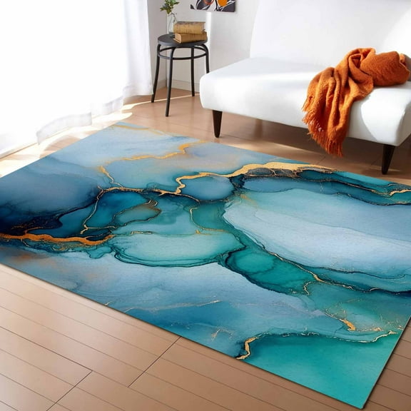 Area Rugs Indoor Non-Slip Rectangle Rug 4x6 Ft Marble Texture Colorful Sage Green Gold Abstract Modern Rug Rubber Backing Floor Mats Non Shedding Home Decor Carpet for Entryway Living Room