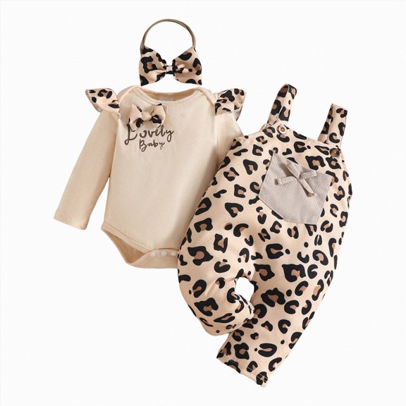enyan Baby Girl Outfit Infant Floral Romper Suspender Overalls Pants and Headband Set for Fall and Winter Suit for 0 3 6 9 12 18 Months Baby Girl Beige,0-3 Months