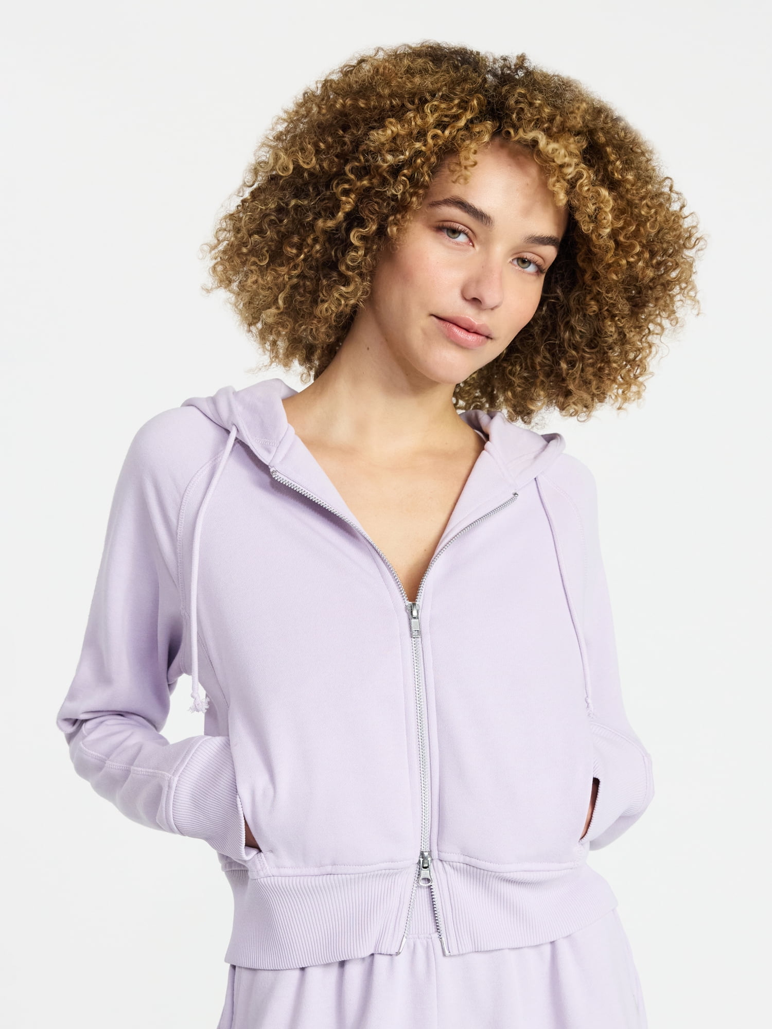 Athletic Works Women's Mineral Wash French Terry Cropped Zip Hoodie, Size XS-XXXL