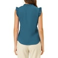 thumbnail image 4 of INSPIRE CHIC Women's Ruffled Sleeveless Pullover V- Neck Work Blouses Tops M Peacock Blue, 4 of 7