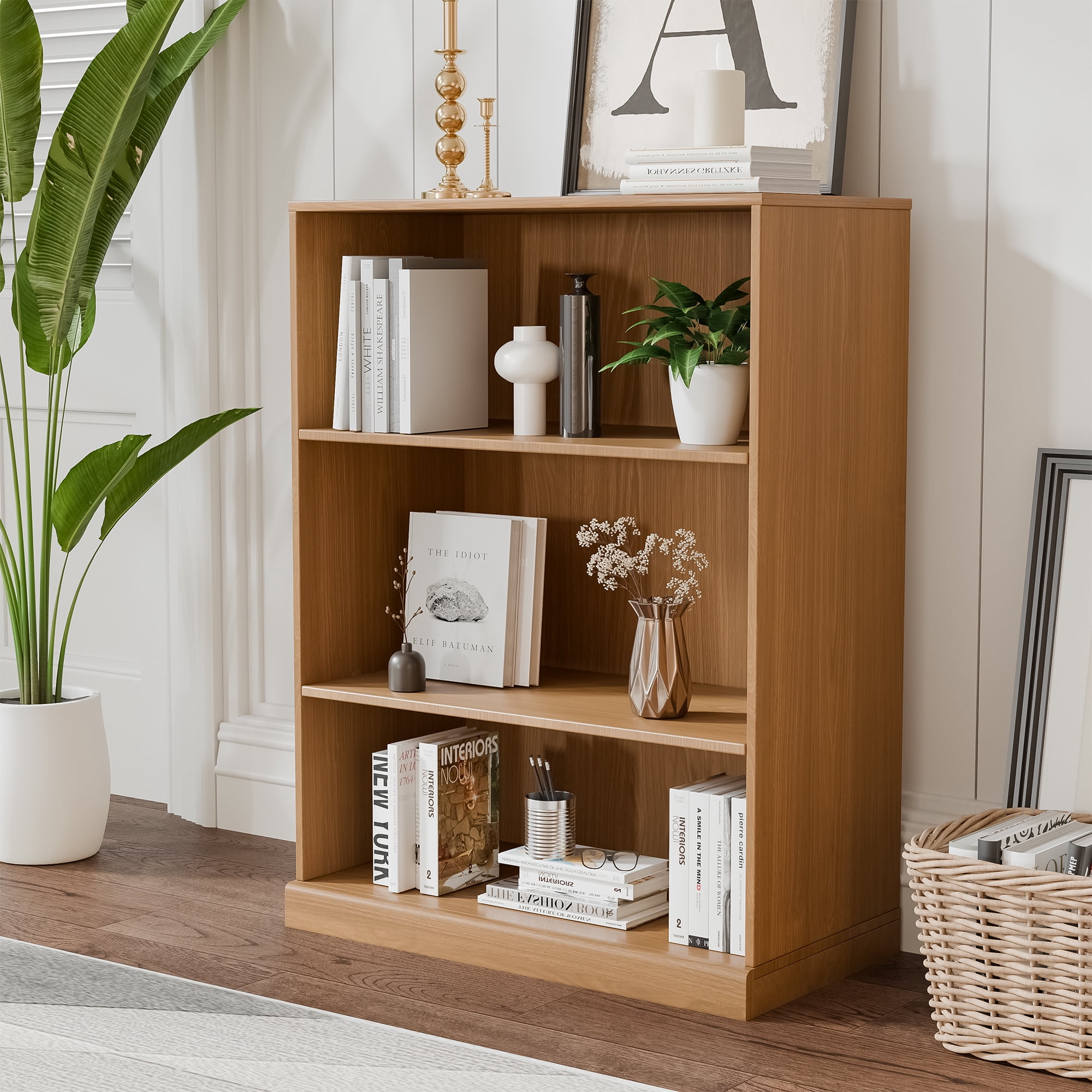 MAYEERTY 16*31*41"Natural Wood Grain Storage Cabinet with Adjustable Shelves for Living Room, Doorless Bookcase