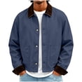 thumbnail image 3 of Josdec Men's Cropped Vintage Workwear Jacket, Contrast Corduroy Collar and Cuffs Button Front Coat with Patch Pockets for Street Style S‑2XL, 3 of 10