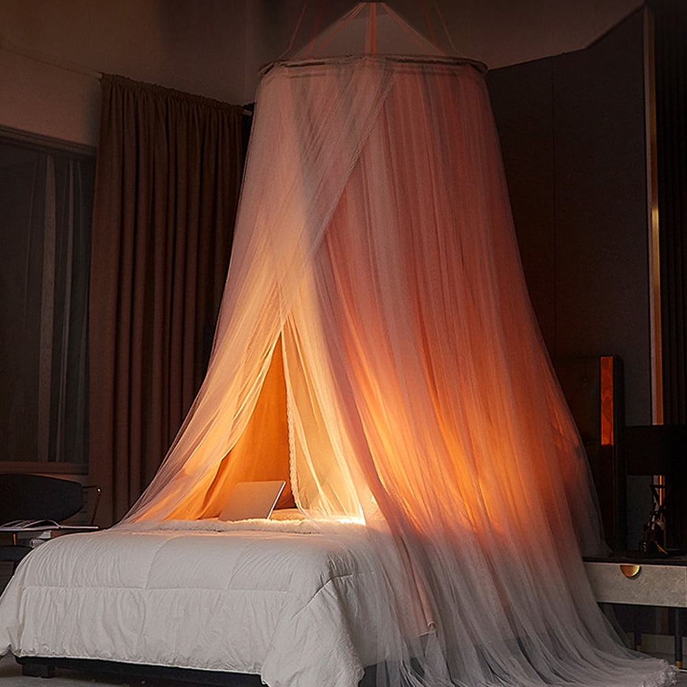 Kadahis Bed Canopy For Girls & Adults, Round Dome Lace Princess Canopies Netting, Elegant Double Layer Bed Canopy Drapes For Decoration, Playing,Reading,Sleepping