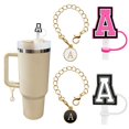 thumbnail image 1 of (2+2) 2 fundas de pajita para taza Stanley de 30 y 40 onzas, 10 mm, con 2 accesorios para taza Stanley, dijes de letras con nombre, identificación, letra inicial, mango personalizado para vaso Stanley, 1 of 5