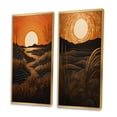 thumbnail image 3 of Designart "Retro Mountain Meadows Golden Sunset IV" Meadow Framed Wall Art Set Of 2 - Traditional Orange Framed Canvas Set For Living Room Decor, 3 of 6