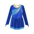 thumbnail image 3 of Zaldita Girls Long Sleeve Color Block Ballet Ice Skating Dress Sheer Mesh Ruffle Hem Dress Ballroom Royal Blue 12, 3 of 7