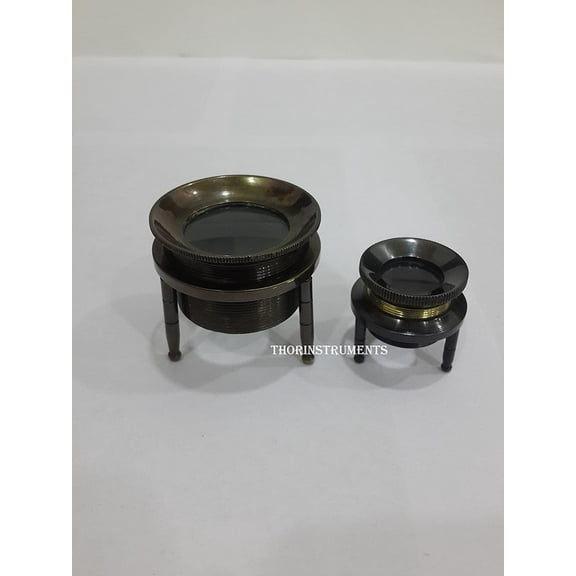 Antique Chart Magnifier Set of 2 - Tripod Magnifying Glass In Brass