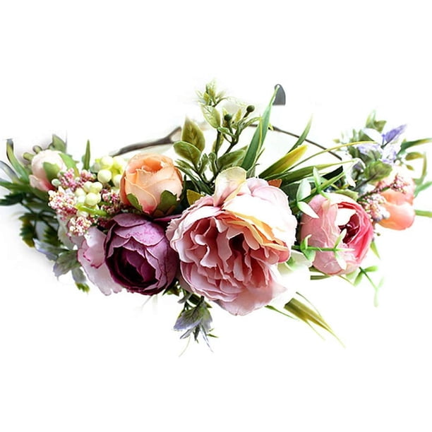 Diadema con corona floral ajustable JanHm tocado floral con halo de flores y cinta para mujeres y niñas