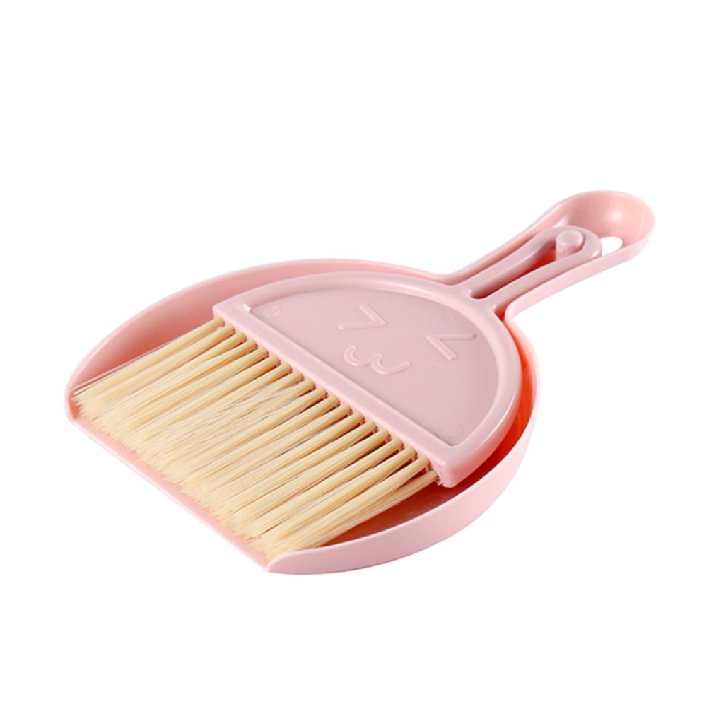 Broom Dustpan Set Mini Plastic Hand Dust Pan Brush for Table Desk Countertop Key Board, Pink