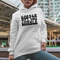 thumbnail image 2 of Gobble Till You Wobble, Thanksgiving Day, Groovy Retro Wavy Text Merch Gift, White Hooded Sweatshirt or Hoodie, Medium, 2 of 5
