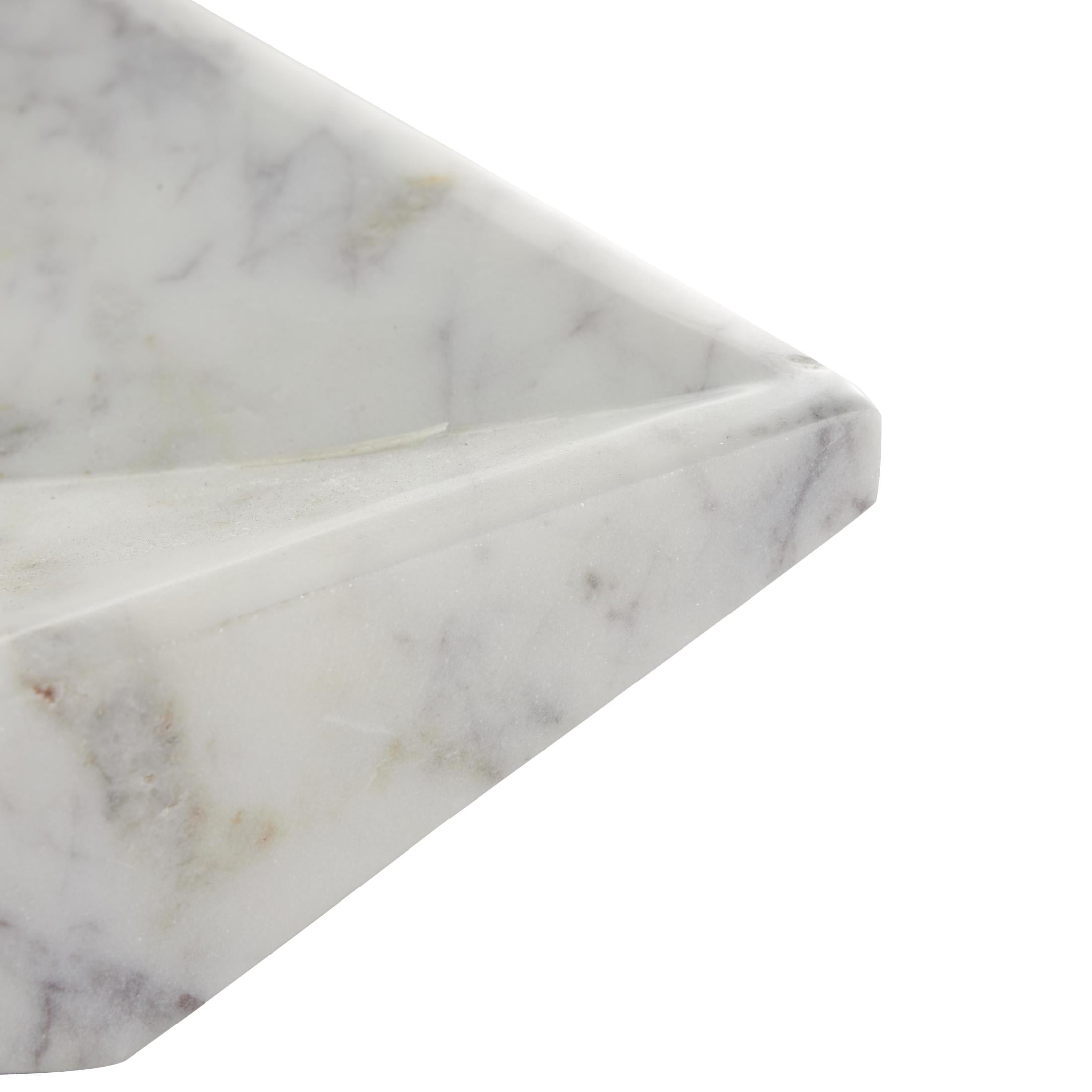 DecMode 8" x 8" White Marble Square Geometric Tray, 1-Piece