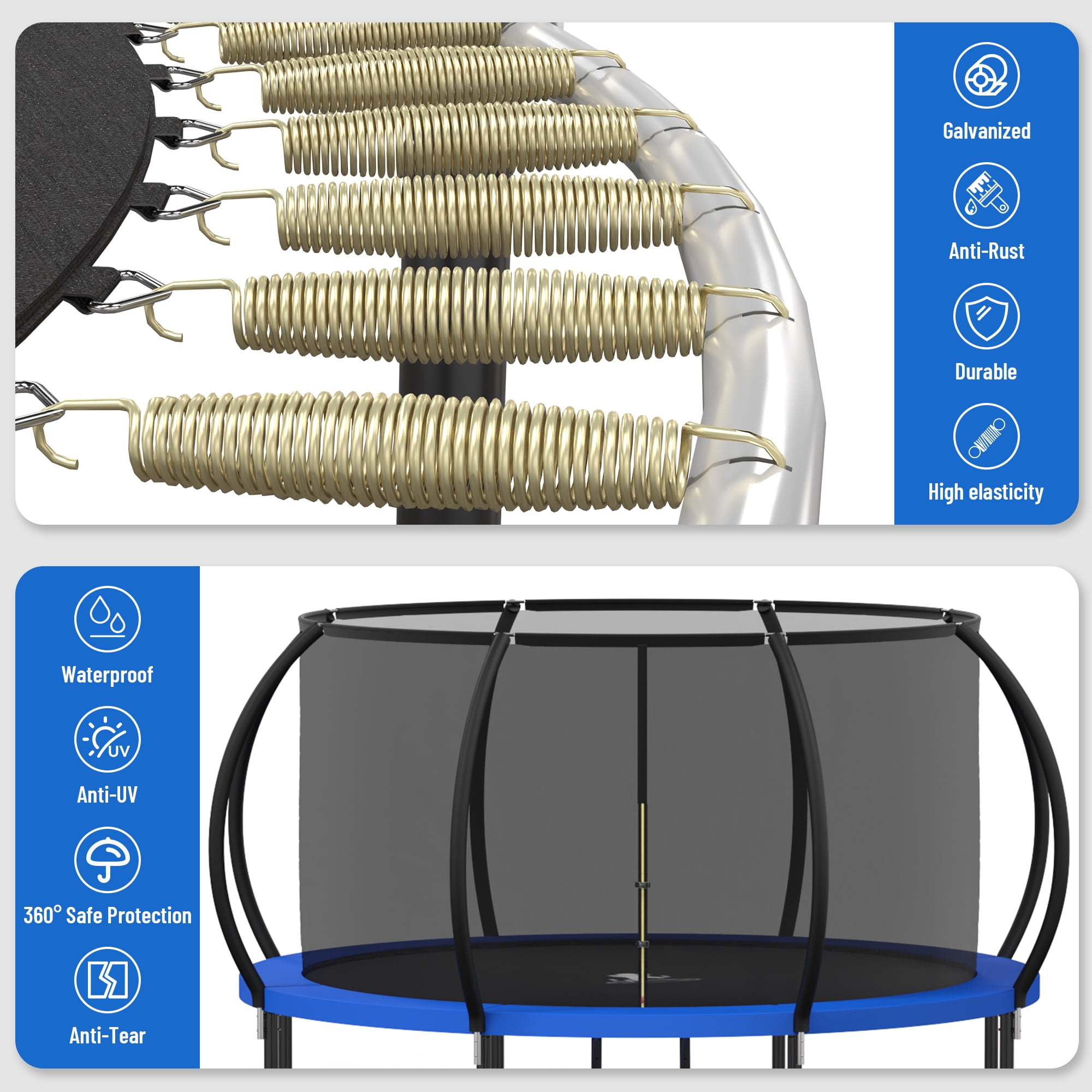 Betisef 12 FT Recreational Trampoline W/ Safety Enclosure Net – Indoor & Outdoor Use, Round Trampoline For Kids Blue