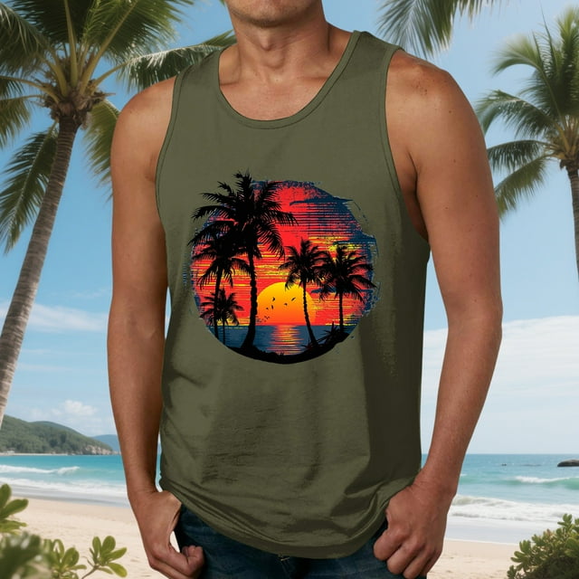 Camiseta sin mangas de cuello redondo para hombre, blusa informal de verano sin mangas con estampado de cuello redondo para hombre