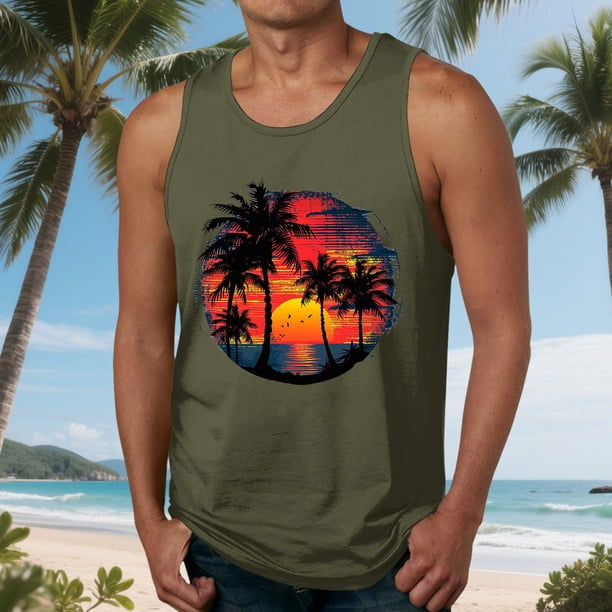 Camiseta sin mangas de cuello redondo para hombre, blusa informal de verano sin mangas con estampado de cuello redondo para hombre