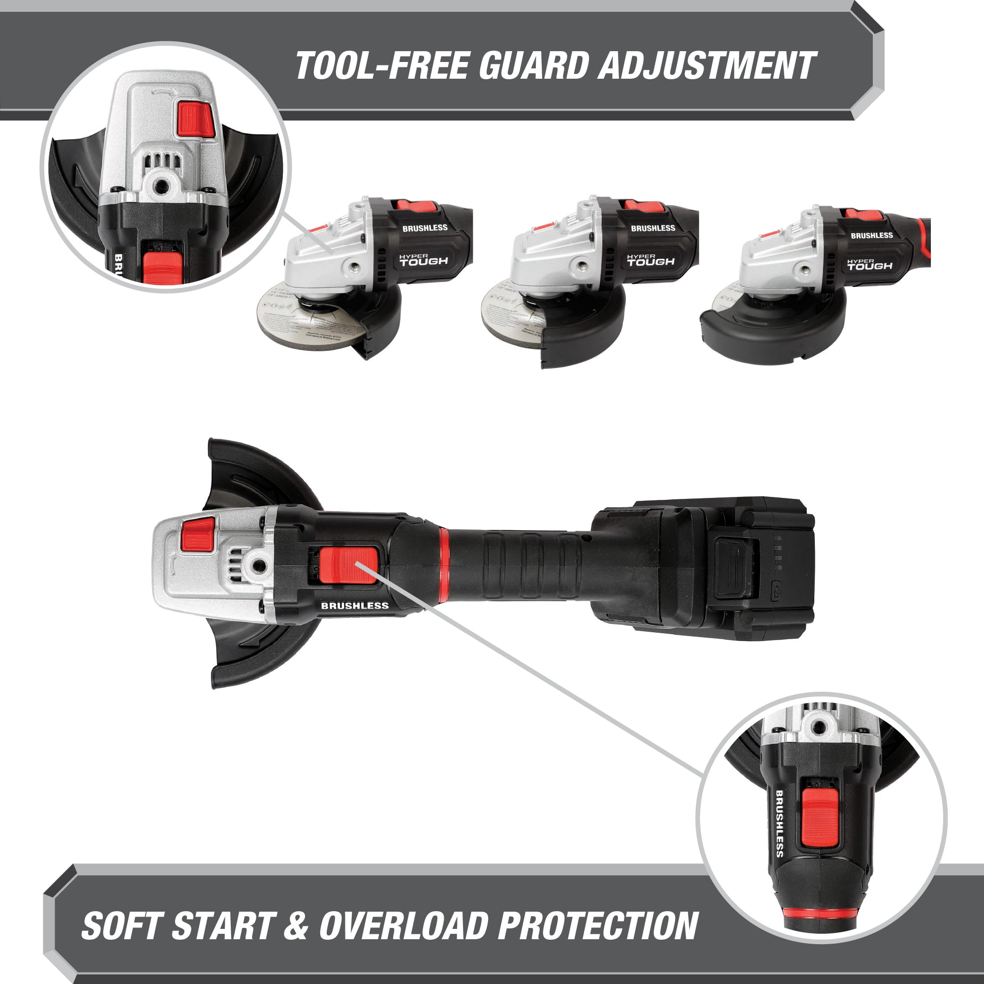 Hyper Tough 20V Max Brushless 4.5-inch Cordless Angle Grinder with 4.0Ah Lithium-Ion Battery and Charger