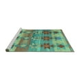 thumbnail image 2 of Ahgly Company Machine Washable Indoor Square Southwestern Turquoise Blue Country Area Rugs, 5' Square, 2 of 4