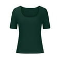 thumbnail image 5 of Jewelreauty Women Knit Short Sleeve Shirts Pullover Square Neck Tunic Basic Tees Casual Solid Lightweight Tops (XL, Green), 5 of 7