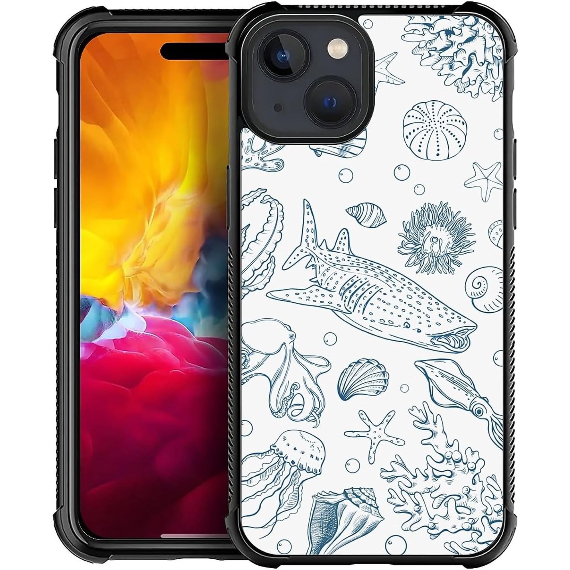 Case for iPhone 15 Plus Case Graphic Design Case for Girl Boy Soft Silicone Hard Acrylic Shock Protection Designed Case for iPhone 15 Plus Whale Shark Coral Reefs Seashell Starfish Pattern
