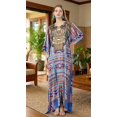 thumbnail image 3 of Oussum Kaftan Dress for Women Satin Geometric Tribal Print Light Blue Summer Dress, 3 of 4