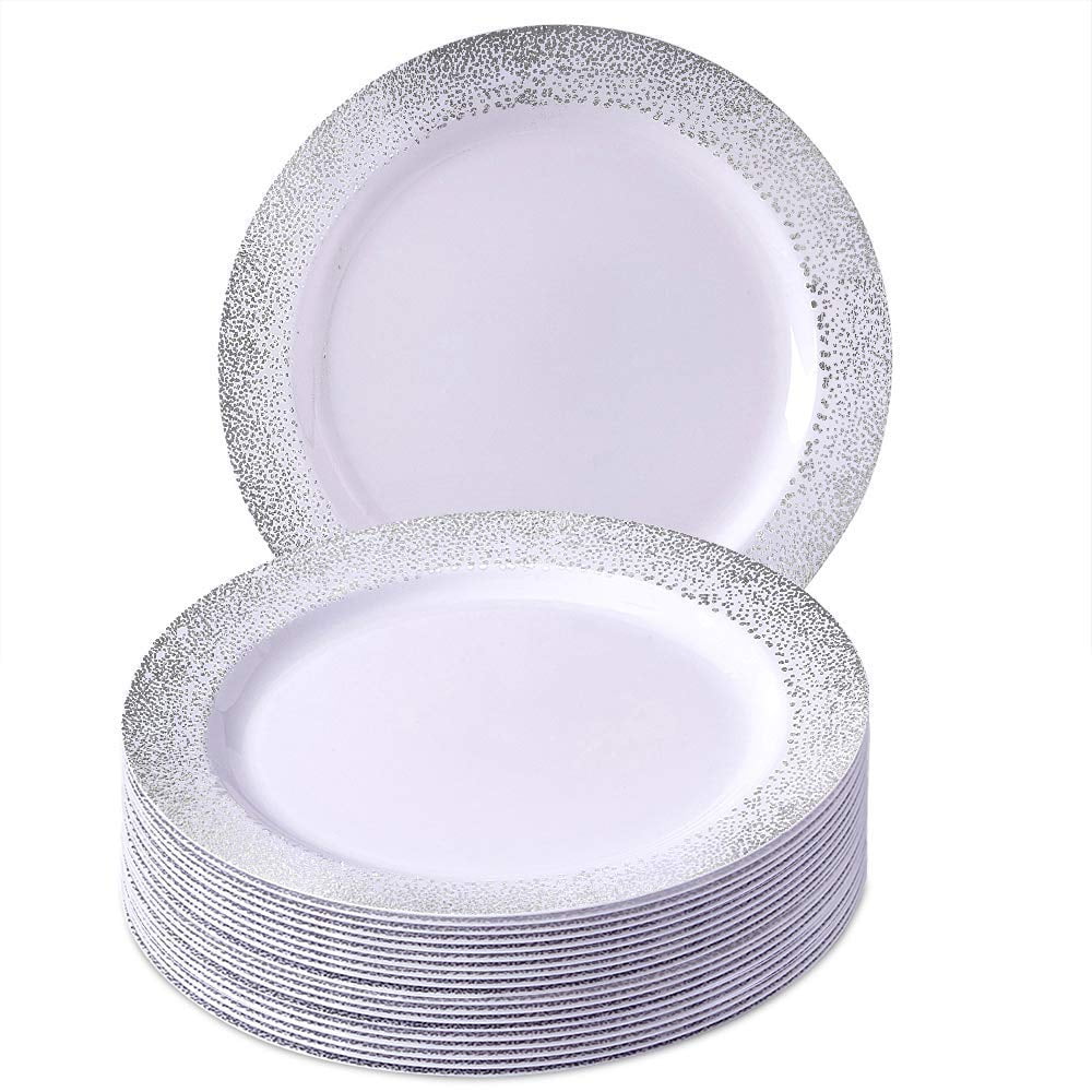 DISPOSABLE PLASTIC SIDE PLATES 7.5" Silver Mist 20 pc