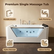 67 Luxury Whirlpool Bathtub with Panoramic Glass Window | 7 Hydro-Massage Jets, Waterfall Faucet & LED Chromatherapy | 1HP 750W Motor, Acrylic Spa Jetted Tub (110V) –Middle Drain