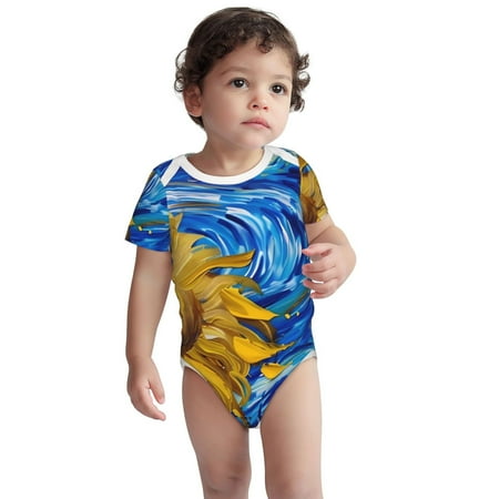 

Kdxio Whimsical Sunflowers Night Sky Pattern Unisex Baby Cotton Short Sleeve Bodysuits-12 Months