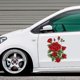 thumbnail image 1 of Pegatinas para coche con diseño de rosa romántica roja, impermeables, 7,87 x 7,87 pulgadas | Protección contra arañazos, calcomanías decorativas para coches, baños, azulejos y decoración del hogar., 1 of 5