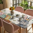 thumbnail image 3 of Happy Easter Table Cloths for 4 Foot Rectangle Tables, Spring Bunny Easter Eggs Floral Beige Burlap Patio Waterproof Elastic Fitted Tablecloths, Washable Rectangular Table Cover for Camping, 3 of 8