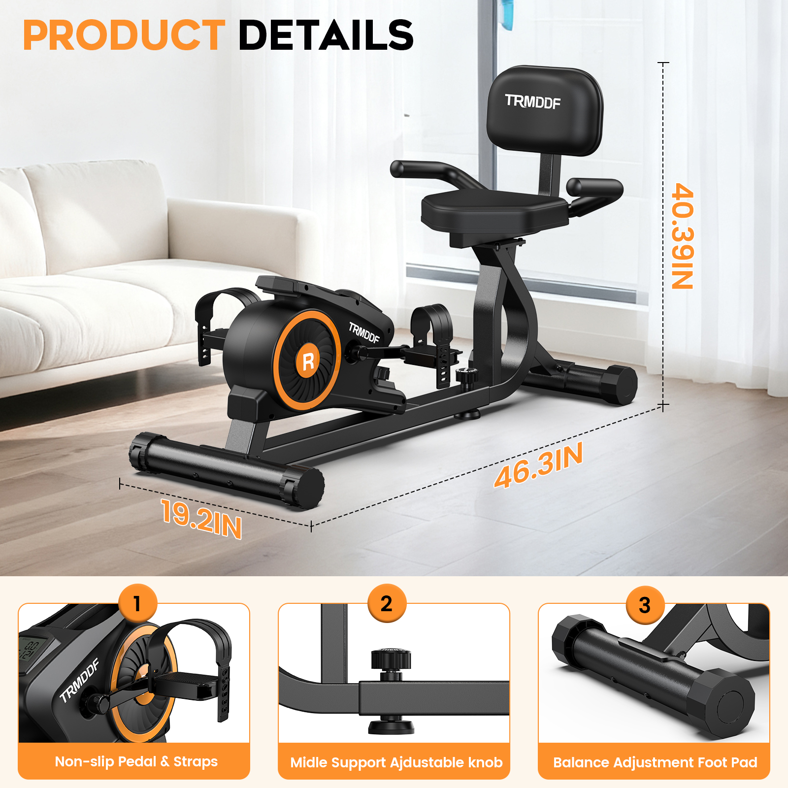 TRMDDF Magnetic Recumbent Exercise Bike, 220 lbs photo 7