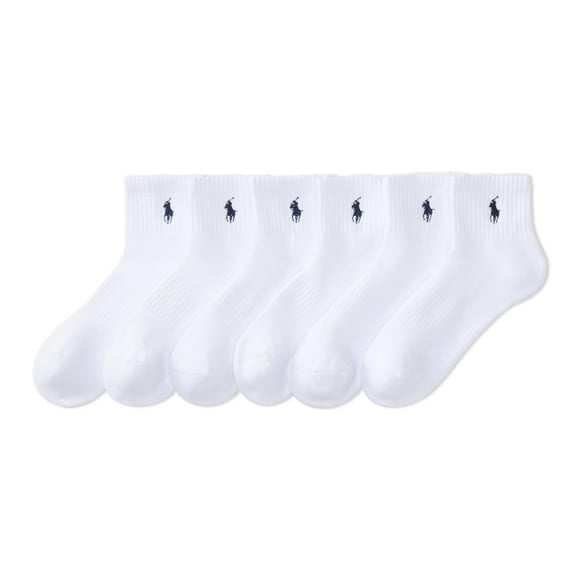 Polo Ralph Lauren Men's Classic Sport Solid Ankle Sock 6 Pack, White, Men's Shoe Size: 6-12.5, White, 6-12.5