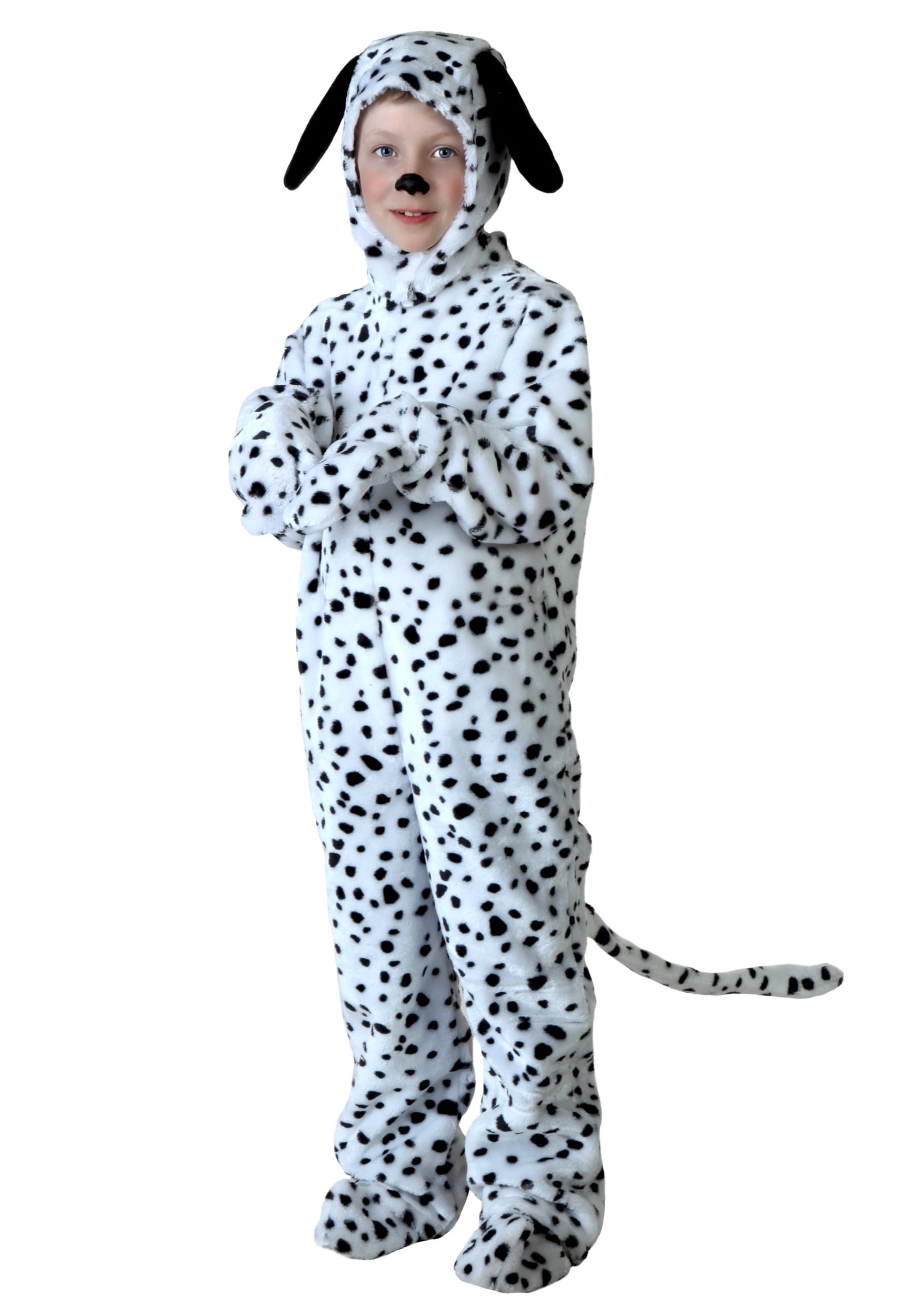 Kids Dalmatian Spotted Dog Hooded Jumpsuit & Tail Child Costume Spots SM-LG