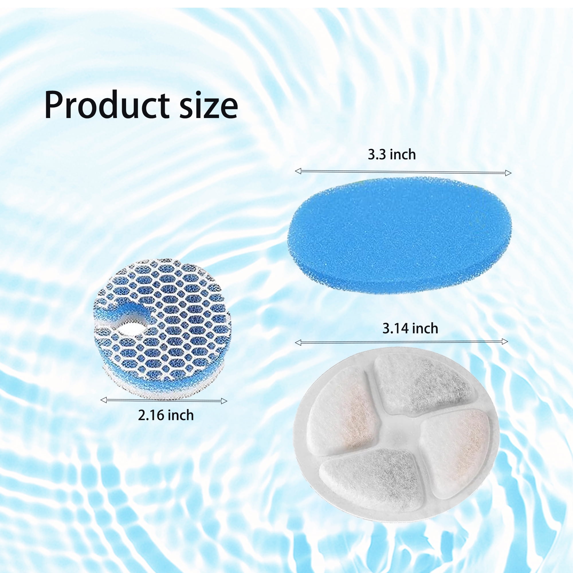 TropicAqua Cat Water Fountain Sponge Filters, Replacement Foam Filters Compatible with 67OZ/2L Stainless Steel Pet Dog Drinking Fountain (12 Set)