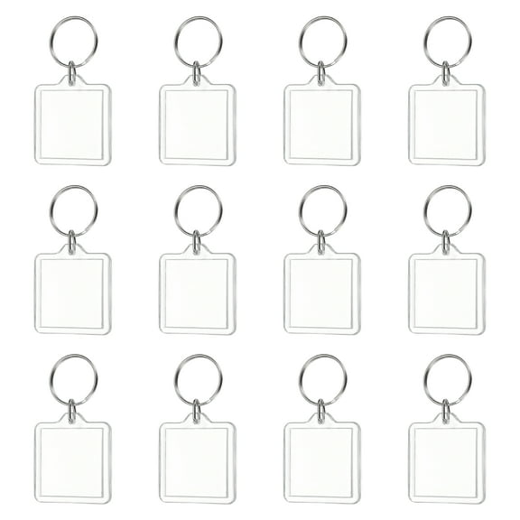 UXxcell 12Pcs Photo Frame Keyring, 4 x 4cm / 1.57 x 1.57 Inch Square Acrylic Custom Keychain Blanks Personalized DIY Keychains for Souvenir Anniversary Holiday