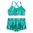thumbnail image 4 of Sxiwei Kids Girls Two-Piece Sequins Sports Dance Outfit Crop Top with Shorts Gymnastics Dancing Lake_Blue 14, 4 of 5