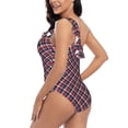 thumbnail image 4 of Sikiie Red Blue Checked Print Women One Piece Swimsuits Tummy Control One Shoulder Bathing Suits Ruffle Swimwear, From S to XXL-XX-Large, 4 of 6