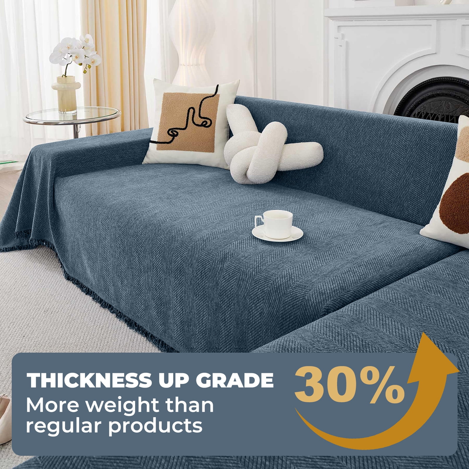 Sanmadrola Sofa Cover Non Slip Couch Cover for 3 Cushion Couch Machine Washable Furniture Protector for Dogs Pet Chenille Throw Slipcover Blanket for Living Room (Blue, 71"x118")