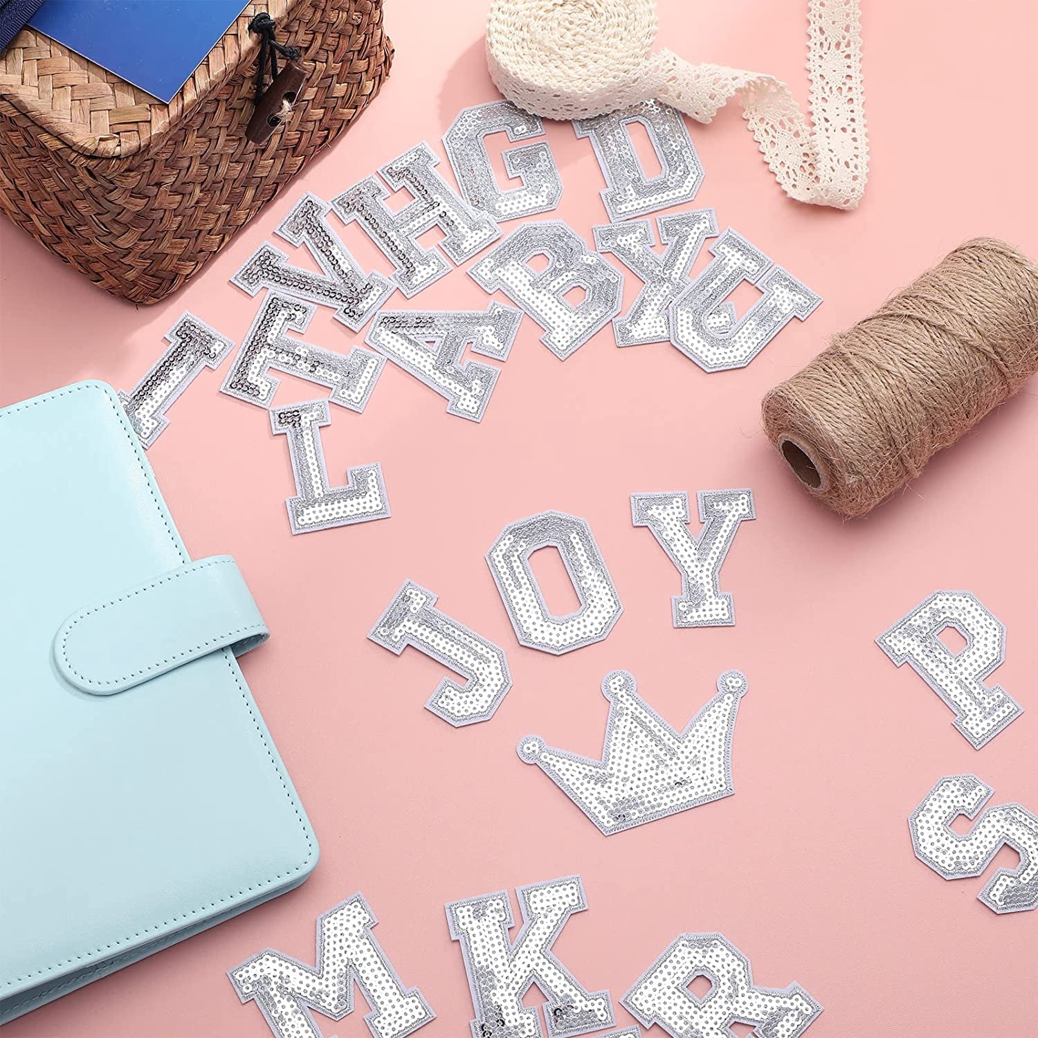 54 Pieces Iron on Sequin Letters Alphabet Patches Iron on Appliques Love Design Sew on Patches Glitter Hotfix for Bag Shoes DIY Craft Supplies(Silver)