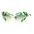 thumbnail image 5 of Womens Floral Thick Plastic Foliage Oval Retro Fashion Plastic Sunglasses Green Beige - Green, 5 of 8